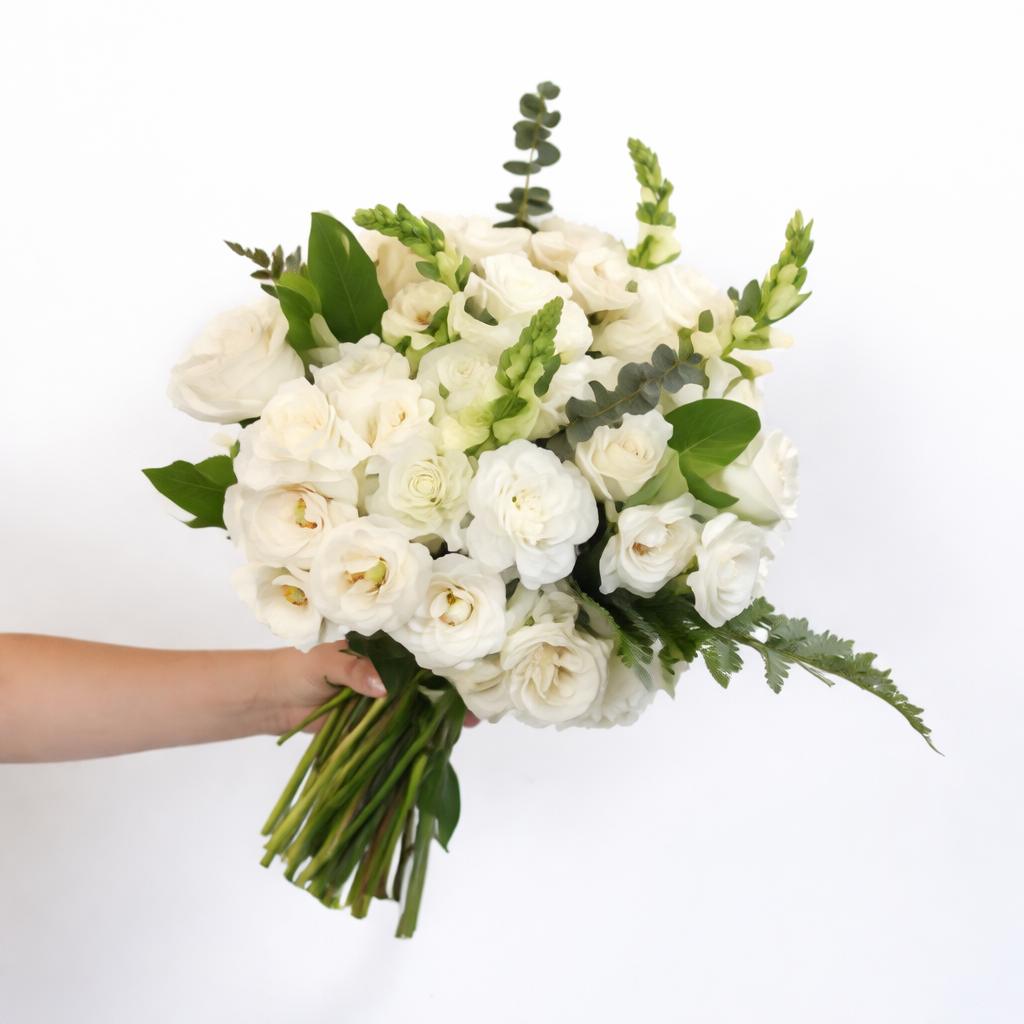 White roses and hydrangeas flower bouquet.