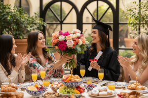 show here in cap and gown